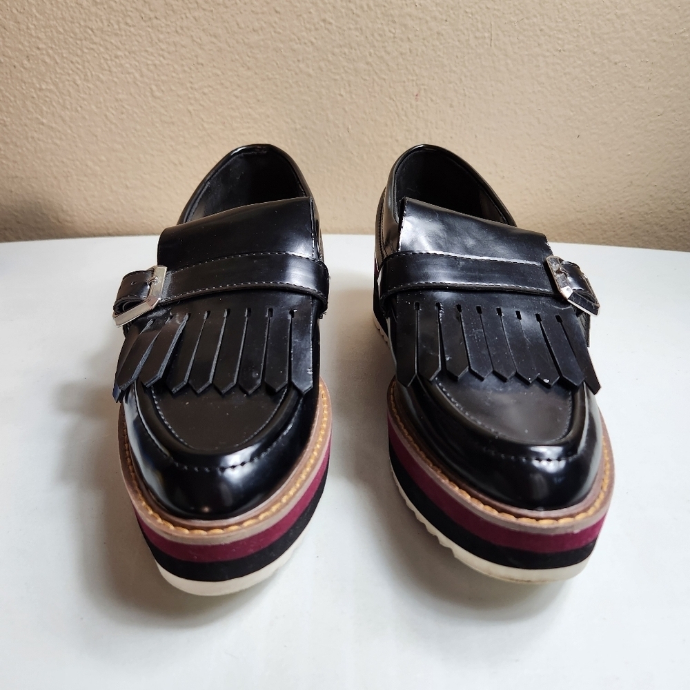 Zara Woman |EU38/US7.5| Black Patent Leather Platform Kilt Chunky Loafers - Picture 6 of 11
